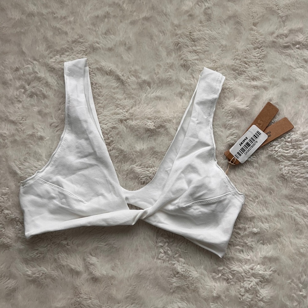 SKIMS Raw Edge Micro Plunge Bralette Snow White Twisted Front BR-BRL-10676W S